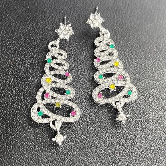 Neiman Marcus Rhinestone Light Luxury Christmas Tree Tassel Earrings - Picture 3 of 4